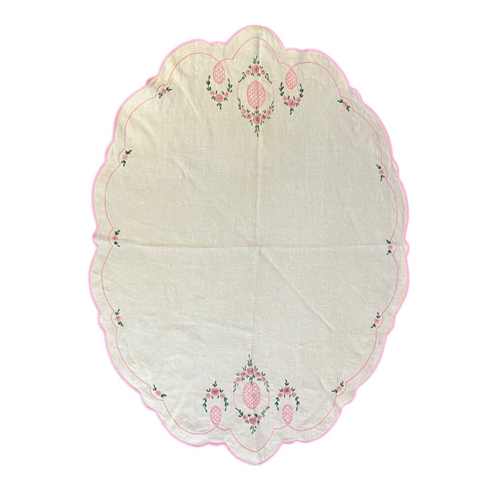 Vintage Handmade Embroidered Tablecloth Used 43x31 Romantic Cottage